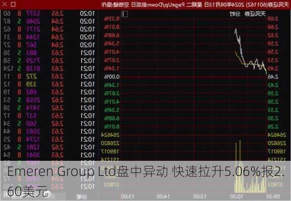 Emeren Group Ltd盘中异动 快速拉升5.06%报2.60美元