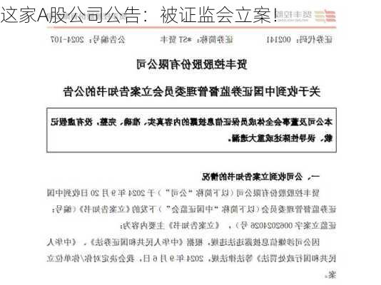 这家A股公司公告：被证监会立案！