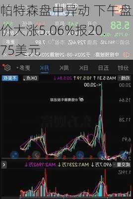 帕特森盘中异动 下午盘股价大涨5.06%报20.75美元