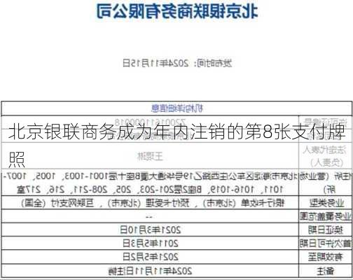 北京银联商务成为年内注销的第8张支付牌照