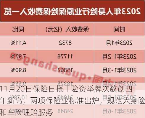 11月20日保险日报丨险资举牌次数创四年新高，两项保险业标准出炉，规范人身险和车险理赔服务