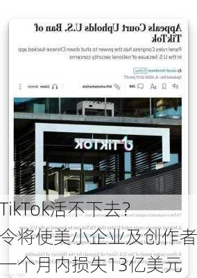 没TikTok活不下去？禁令将使美小企业及创作者在一个月内损失13亿美元