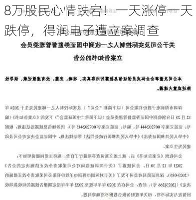 8万股民心情跌宕！一天涨停一天跌停，得润电子遭立案调查